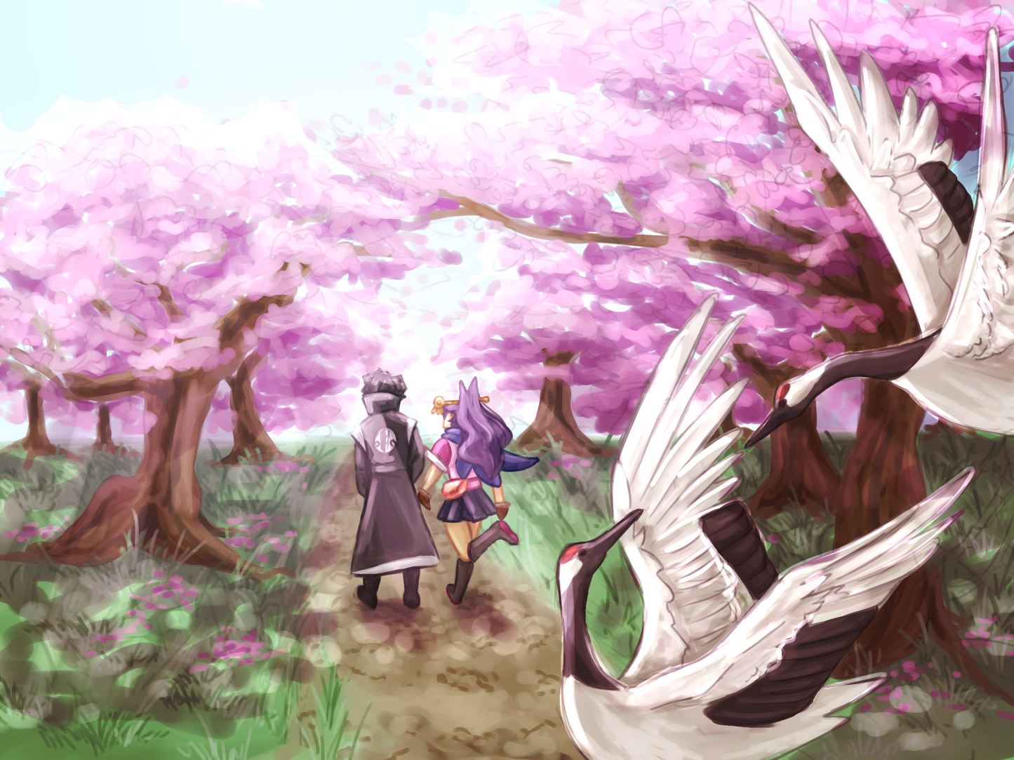Cherry Blossom Crane A5 Art Print