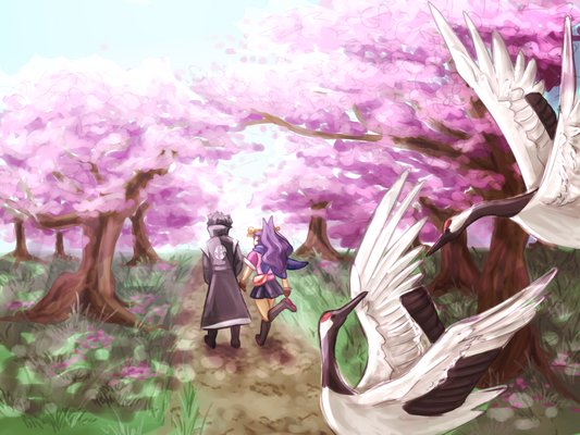 Cherry Blossom Crane A5 Art Print