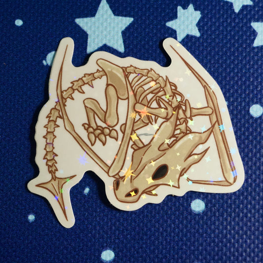 Skeletal Dragon Holographic Sticker